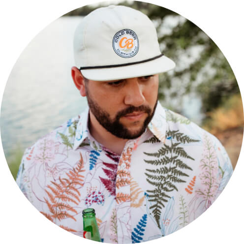 A bearded man wearing a 'Cold Beer Clothing Co.' Script Rope Hat