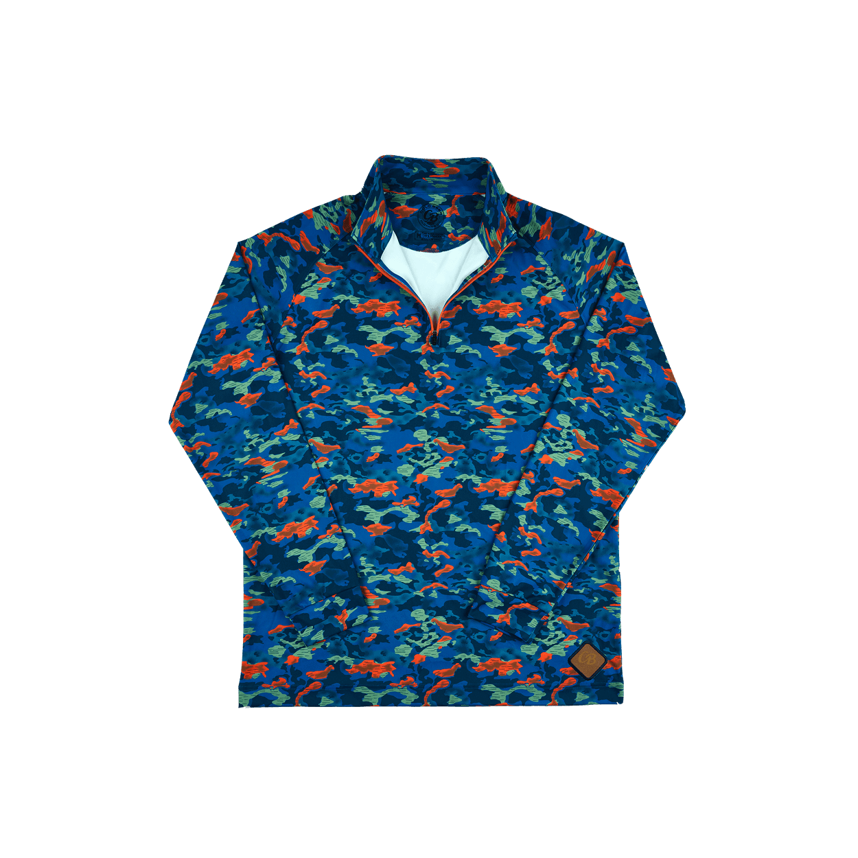 Close-up of the Urban Camo Quarter Zip, highlighting fabric texture and logo