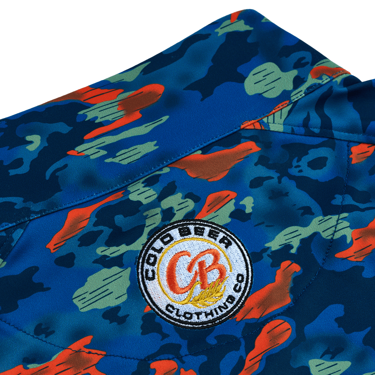 Embroidered logo on the Urban Camo Quarter Zip