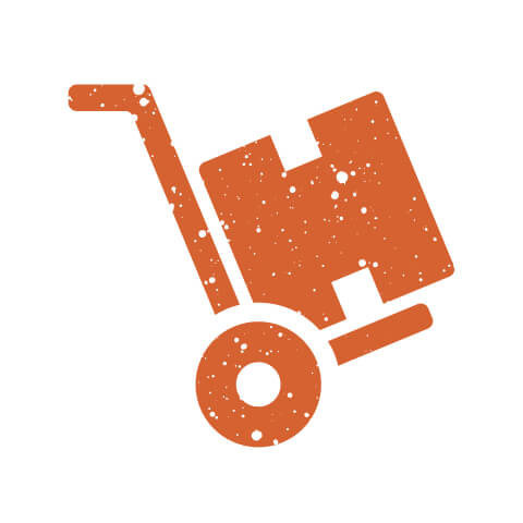 Icon of a hand truck carrying a package, highlighting local delivery options for beer merchandise