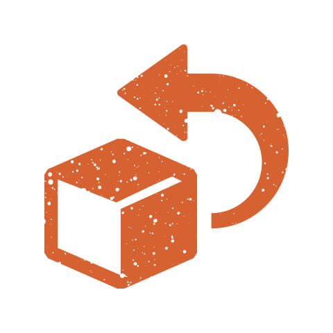 Icon of a package with a return arrow, symbolizing hassle-free returns for beer apparel