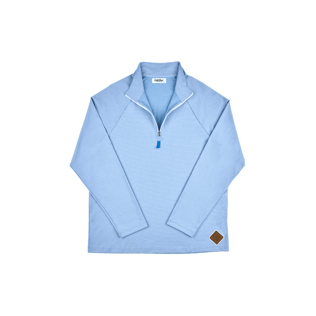 Close-up of the light blue Performance Quarter Zip, highlighting its sleek design