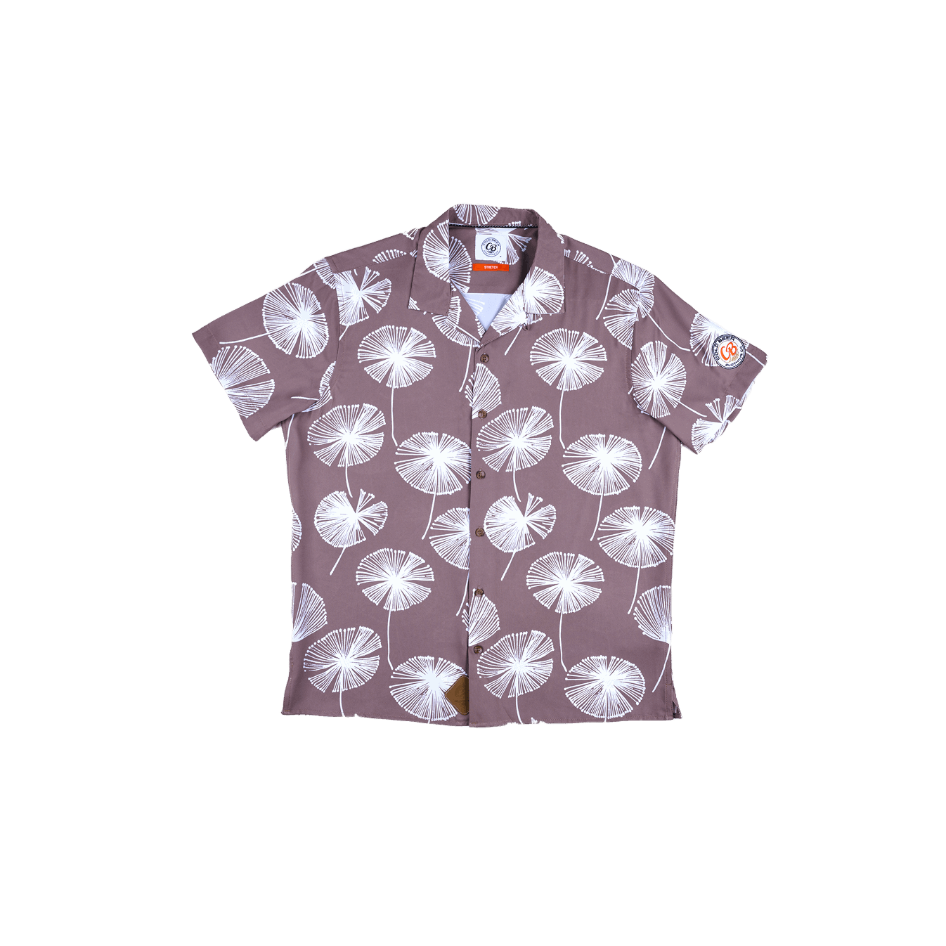 Classic camp taupe shirt men's style with lightweight fabric and relaxed fit.