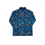 Close-up of the Urban Camo Quarter Zip, highlighting fabric texture and logo