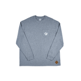 Long sleeve stacked bottle cap tee highlighting its soft fabric and bold design