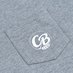 Close-up of a pocket with a printed logo on a long sleeve shirt