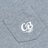 Close-up of a pocket with a printed logo on a long sleeve shirt