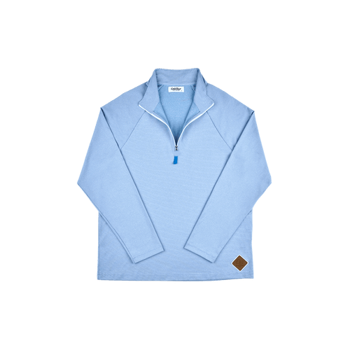 Close-up of the light blue Performance Quarter Zip, highlighting its sleek design