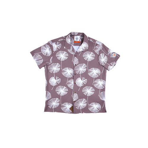 Classic camp taupe shirt men's style with lightweight fabric and relaxed fit.