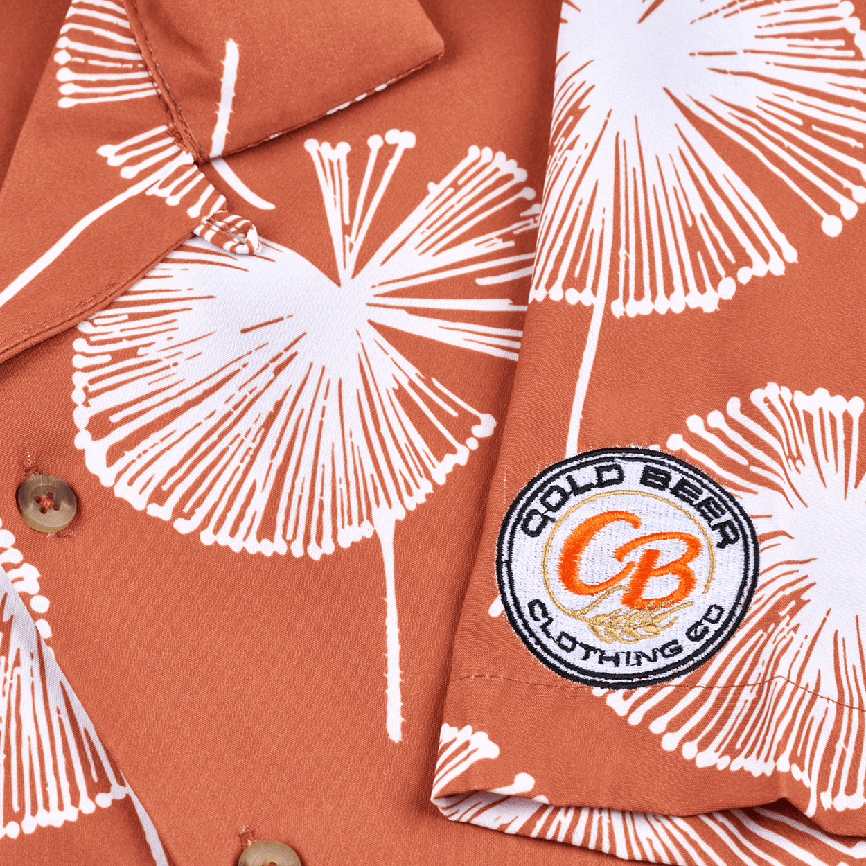 Embroidered logo on the vintage Big Dandelion camp shirt, adding a classic touch