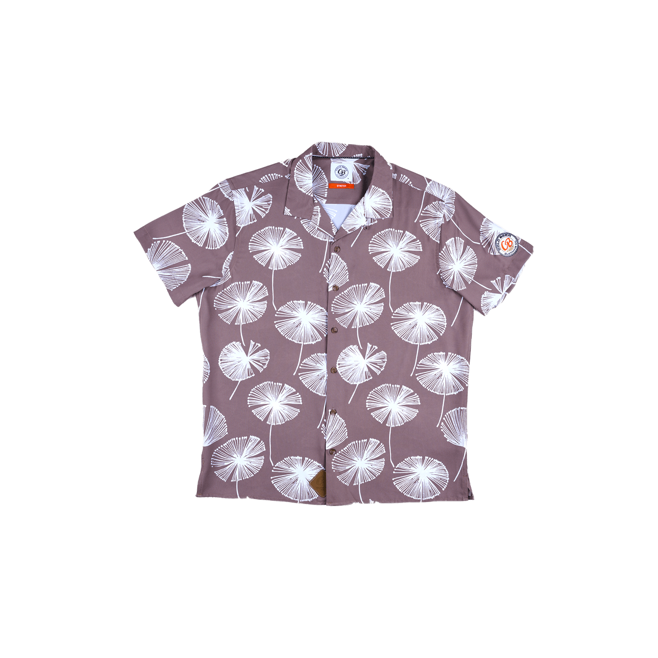 Classic camp taupe shirt men's style with lightweight fabric and relaxed fit.