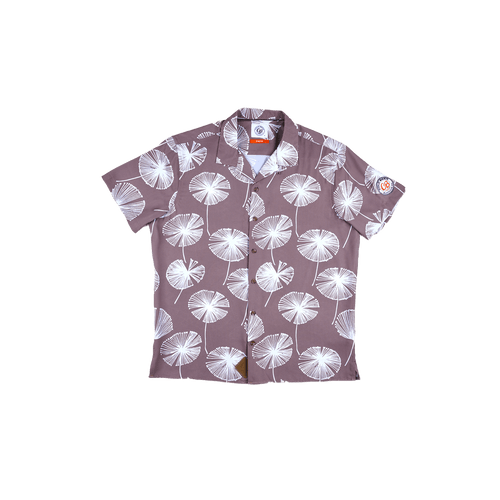 Classic camp taupe shirt men's style with lightweight fabric and relaxed fit.
