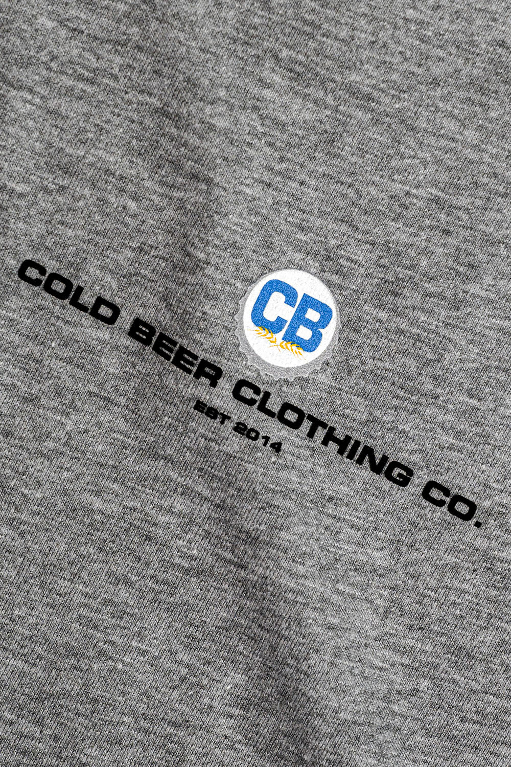 Cold Beer Clothing Usa Flag Tee Heather Grey Color Up Close View Of Logo On Front