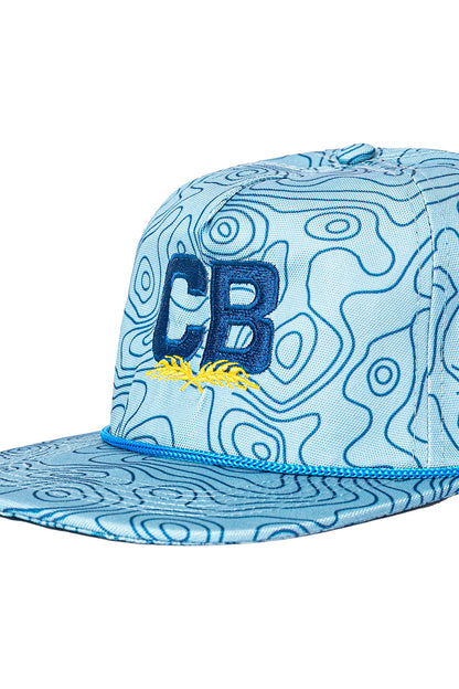 Embroidered Logo Blue Topographic Rope Hat Side Angle View