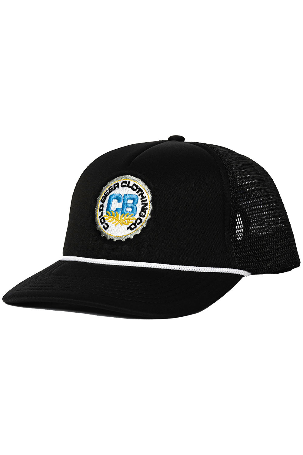 Embroidered Logo Foam Trucker Hat Black Color Side Angle View